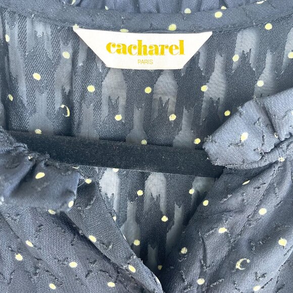 Vintage Cacharel Paris Polka Dot Midi Dress – Size 90 (M), Black with Ivory Dots - Picture 3 of 15